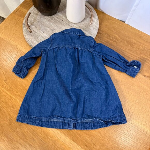 Old Navy 6-12m Girls Denim long sleeve Button Down Dress w/ pocket + Red tights - Picture 11 of 11